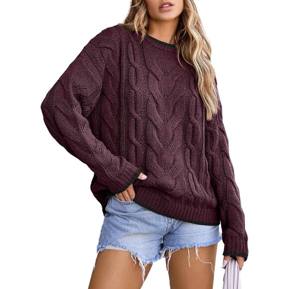 Color Block Sweater for Women Crewneck Long Sleeve Chunky...